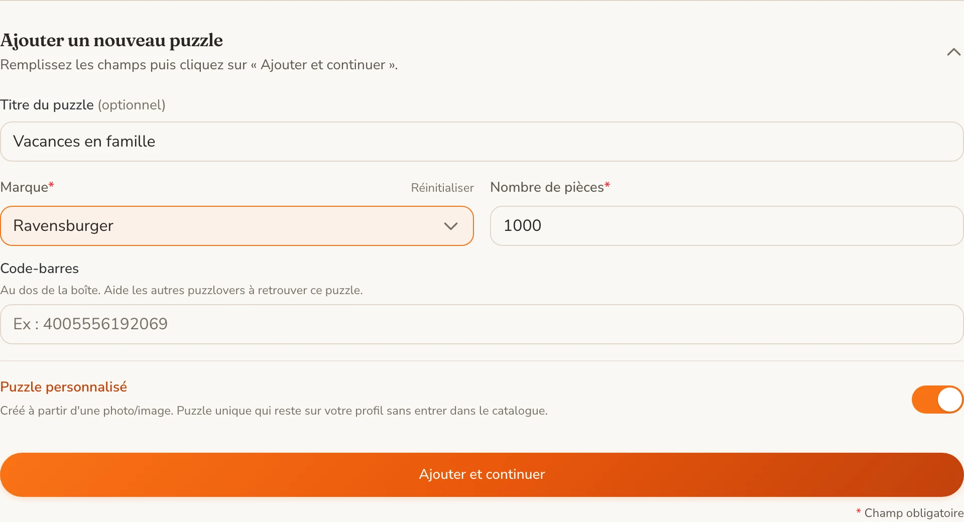 La case « Puzzle personnalisé » en bas du formulaire d'ajout