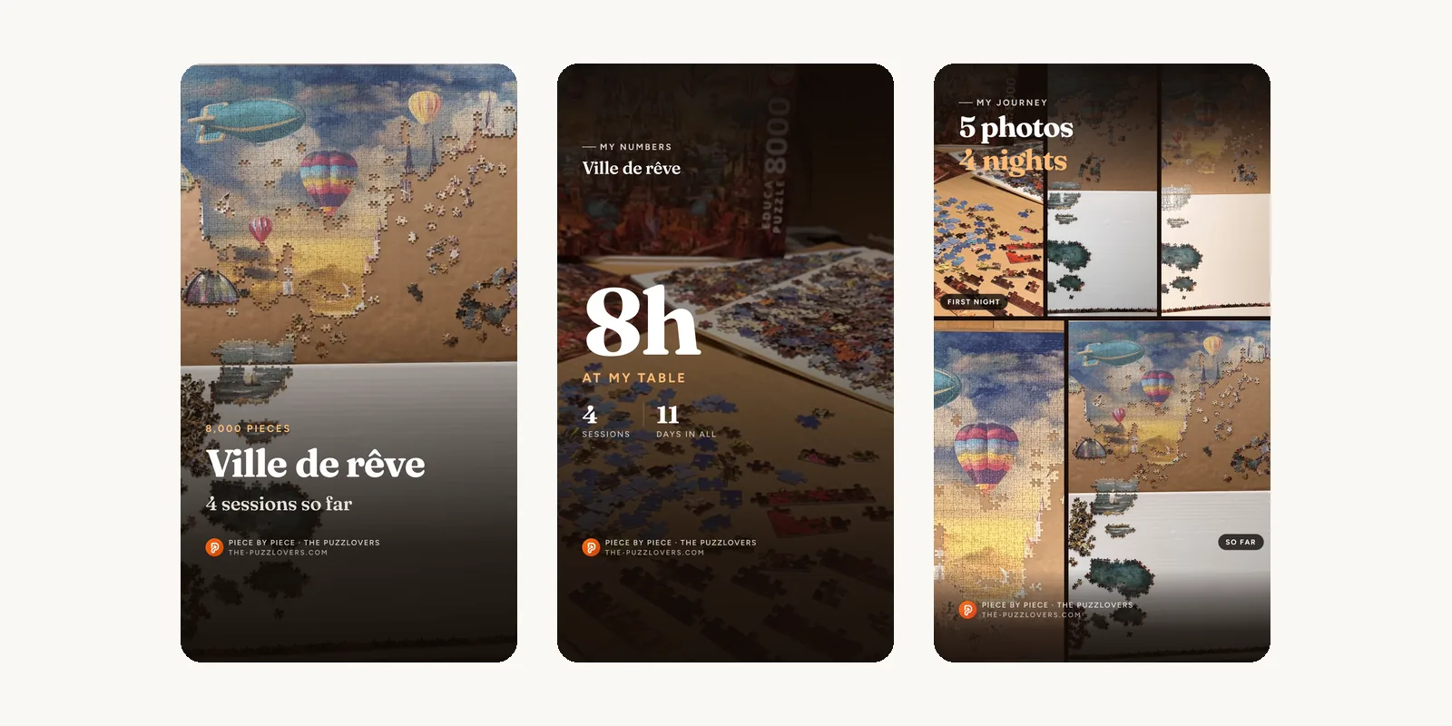The cards of the "Ville de rêve" journey: the cover, the figures and the film strip of photos
