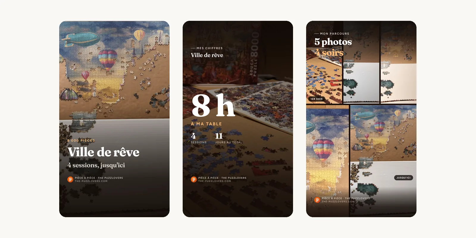 Les cartes de l'aventure « Ville de rêve » : la couverture, les chiffres et la pellicule des photos