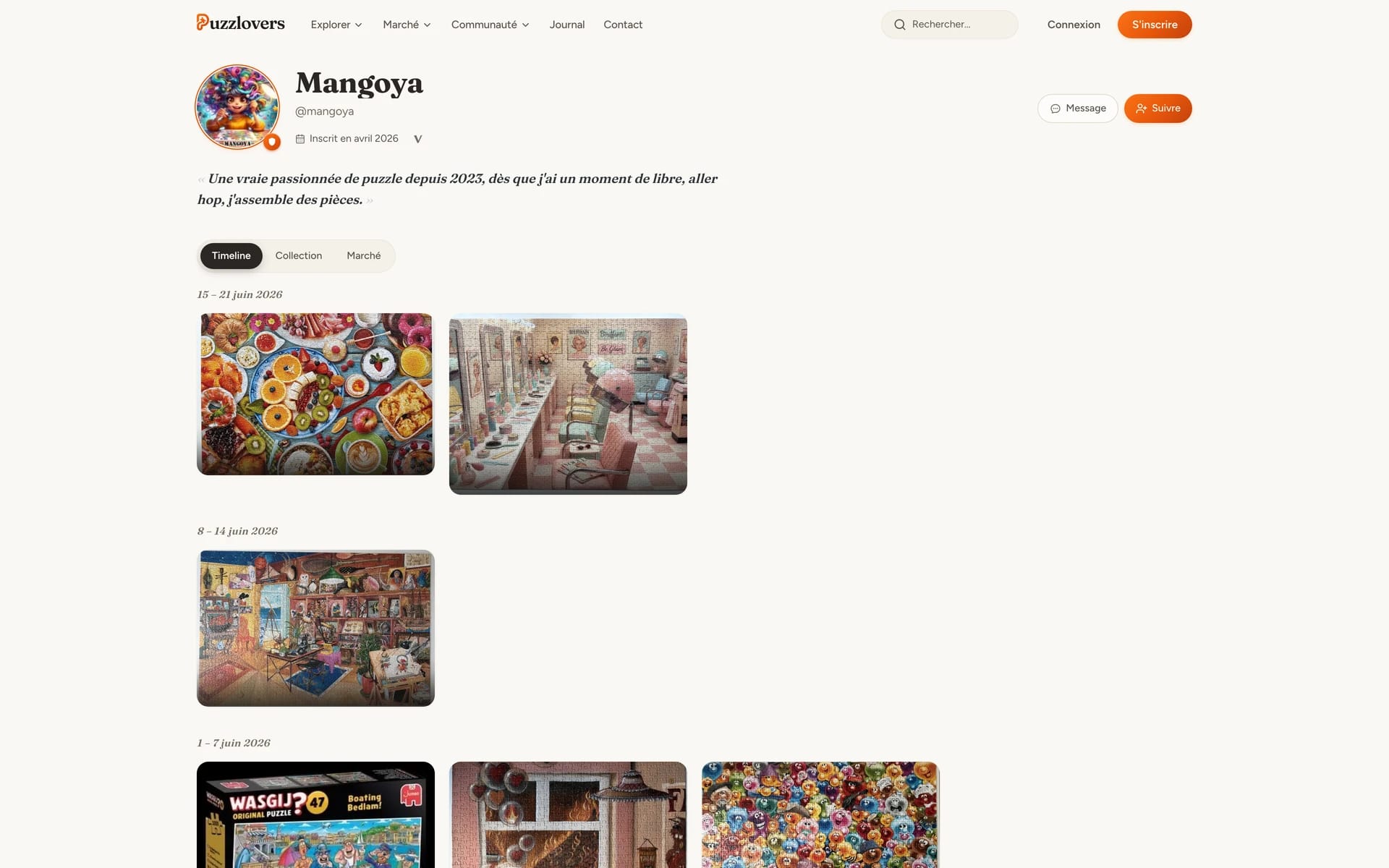 Collection d'un Puzzlover sur The Puzzlovers, vue desktop